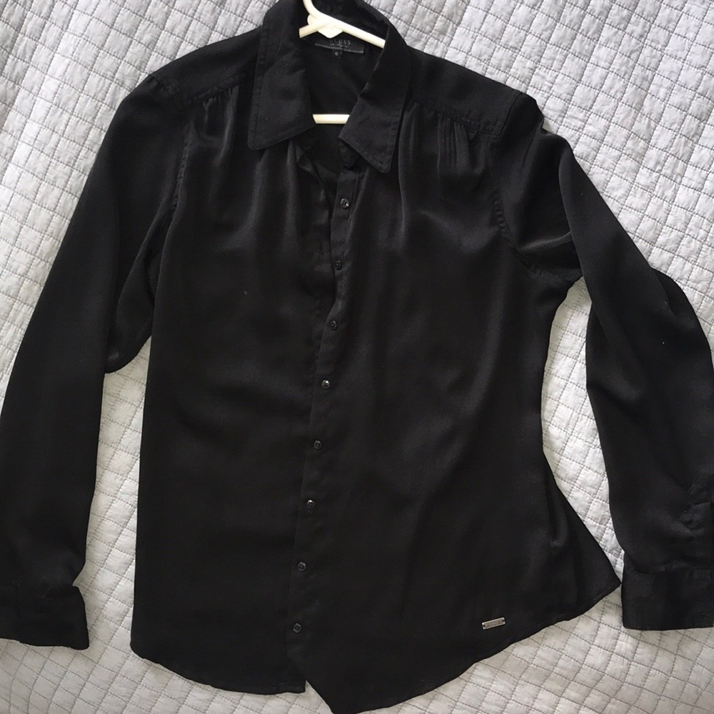 Black silk button down blouse GUESS